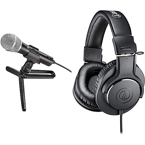 Audio-Technica ATR2100x-USB Cardioid Dynamic Microphone (ATR Series) USB and XLR Outputs & ATH-M20X Professional Studio Monitor Headphones, Black