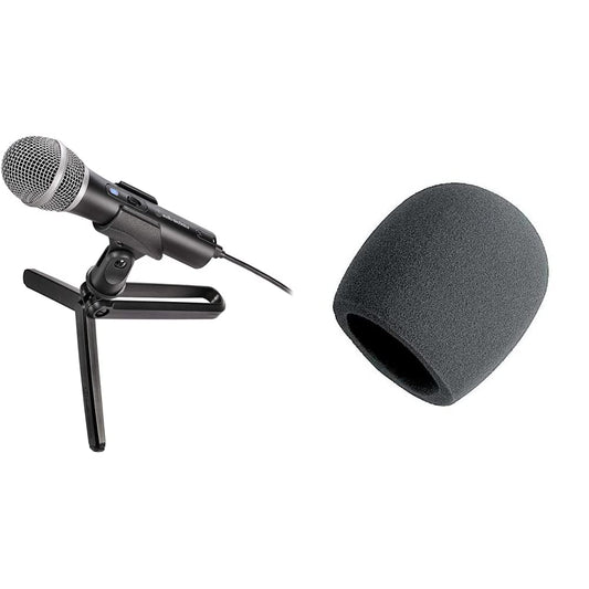 Audio-Technica ATR2100x-USB Cardioid Dynamic Microphone (ATR Series) & On-Stage Foam Ball-Type Microphone Windscreen, Black