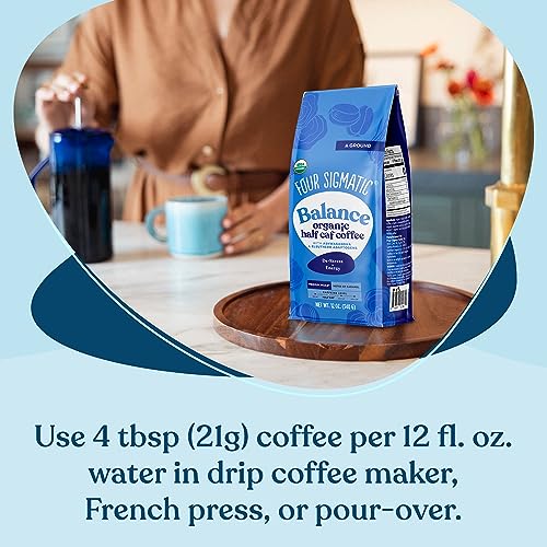 Four Sigmatic Organic Balance Adaptogen Ground Coffee | Medium Roast USDA Organic Coffee with Ashwagandha, Chaga Mushroom, Eleuthero and Tulsi | Focus and Energy Boosting Coffee | 12oz Bag