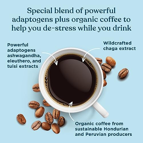 Four Sigmatic Organic Balance Adaptogen Ground Coffee | Medium Roast USDA Organic Coffee with Ashwagandha, Chaga Mushroom, Eleuthero and Tulsi | Focus and Energy Boosting Coffee | 12oz Bag