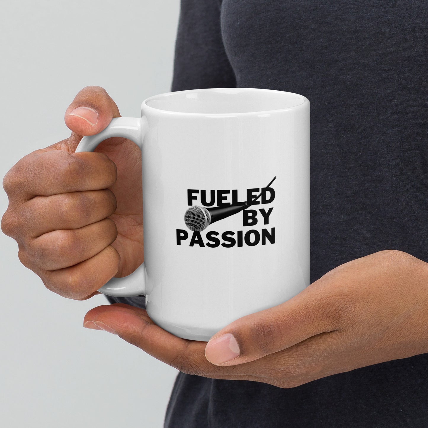 "Fueled By Passion" White glossy mug